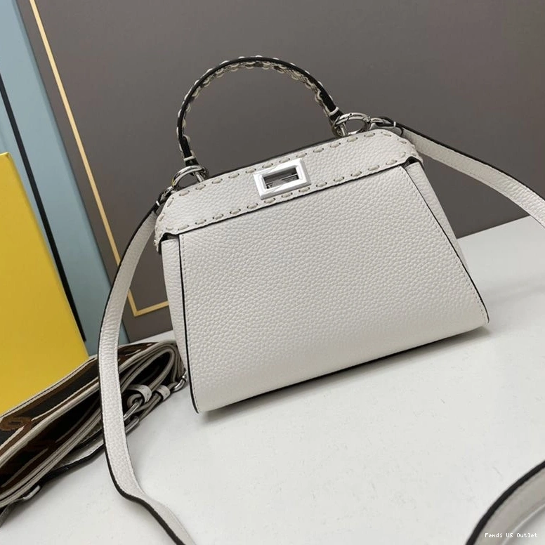 Cheap HOT Mini Fendi Calf In Iconic Stitching Peekaboo Leather White Bag 0716
